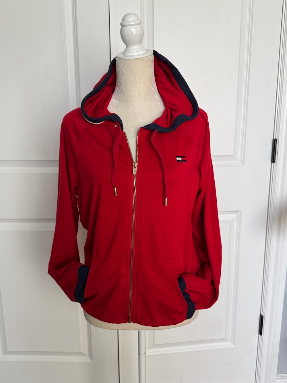 Tommy Hilfiger Sport Red Full Zip Hooded Jacket Womens Size Medium